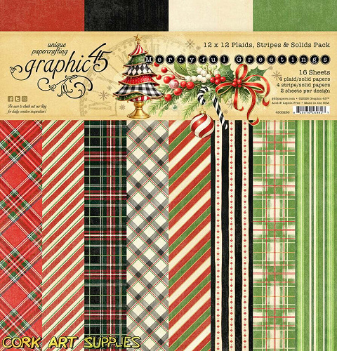 Graphic 45 Merry Ful Greetings 12x12 Inch Plaids & Stripes Pack