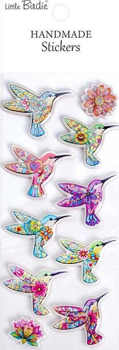 Little Birdie Handmade Resin Stickers Rainbow Hummingbirds 10pk