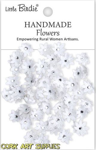 Little Birdie Handmade Flowers Micro Jewlled Florettes Frosty White 60pcs