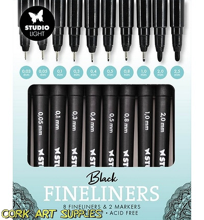 Studiolight Fineliners Black 10pk | 8 Fineliners +2 Markers