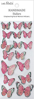 Little Birdie Handmade Stickers Jewel Butterfly Pink 17pk