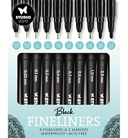 Studiolight Fineliners Black 10pk | 8 Fineliners +2 Markers